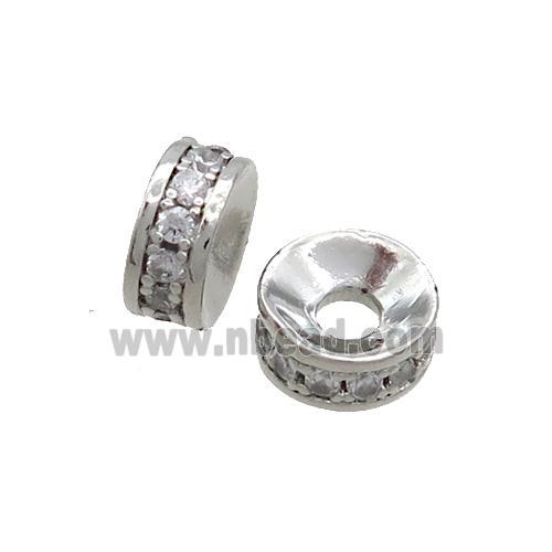 Copper Spacer Beads Pave Zircon Heishi Platinum Plated