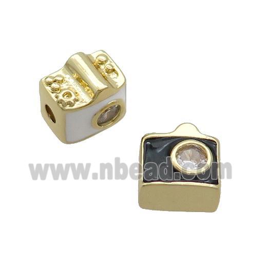 Copper Camera Charm Beads Pave Zircon Enamel Gold Plated Mixed