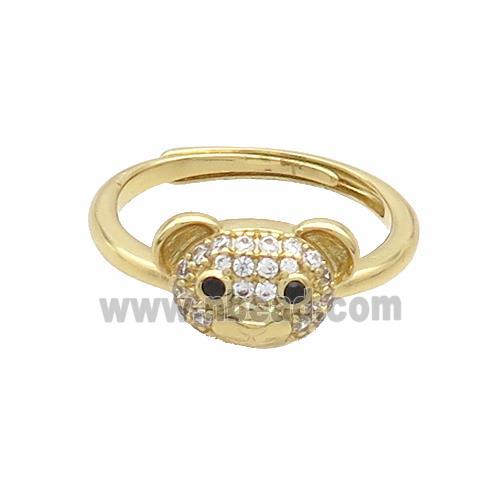 Copper Rings Pave Zircon Bear Adjustable Gold Plated