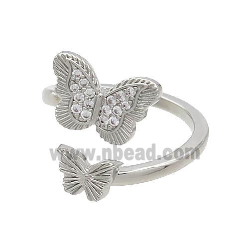 Copper Butterfly Rings Pave Zircon Platinum Plated