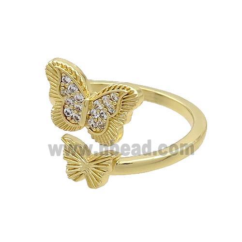 Copper Butterfly Rings Pave Zircon Gold Plated