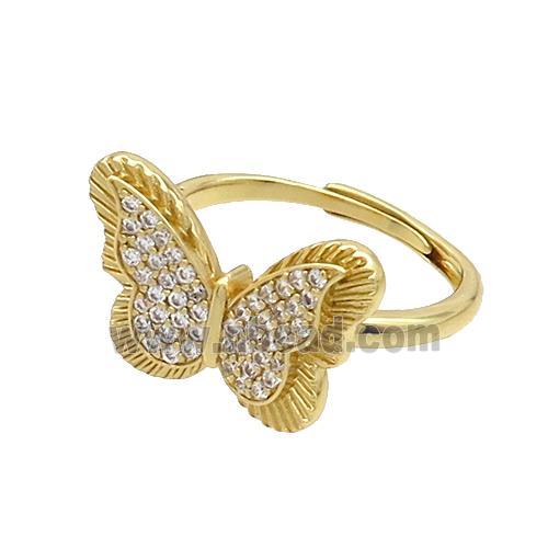 Copper Butterfly Rings Pave Zircon Adjustable Gold Plated
