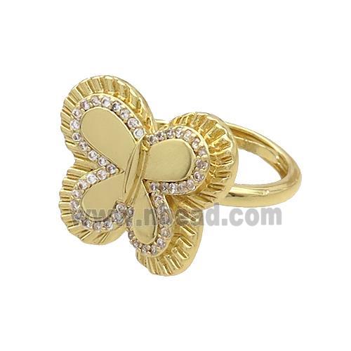 Copper Butterfly Rings Pave Zircon Adjustable Gold Plated