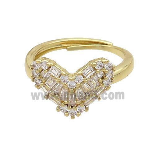Copper Heart Rings Pave Zircon Adjustable Gold Plated