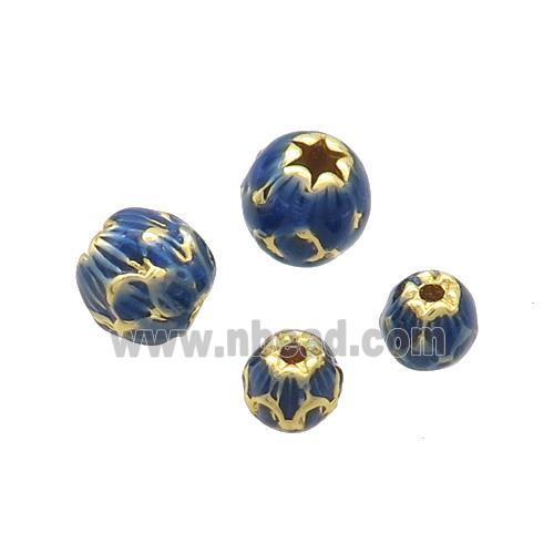 Copper Lotus Beads Blue Cloisonne Round Gold Plated