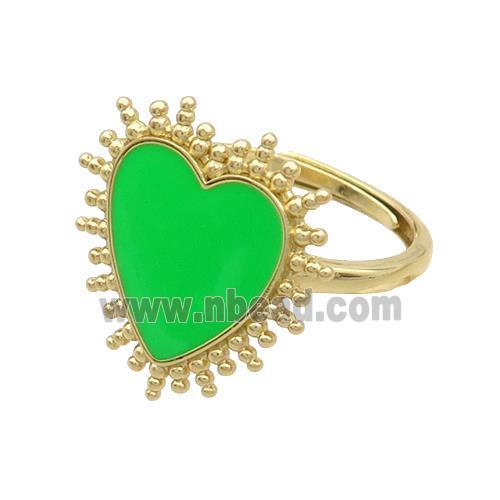 Copper Rings Heart Green Enamel Adjustable Gold Plated
