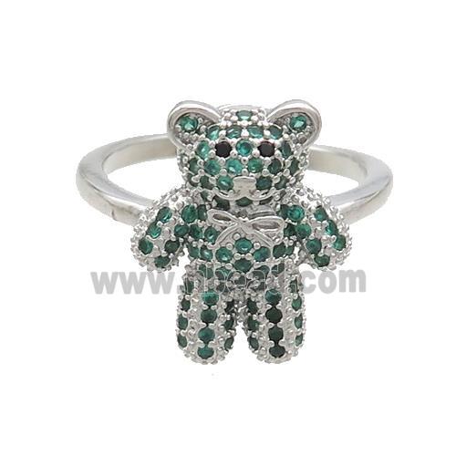 Copper Bear Rings Pave Green Zircon Platinum Plated