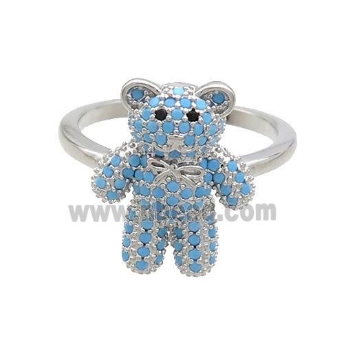 Copper Bear Rings Pave Turqblue Zircon Platinum Plated