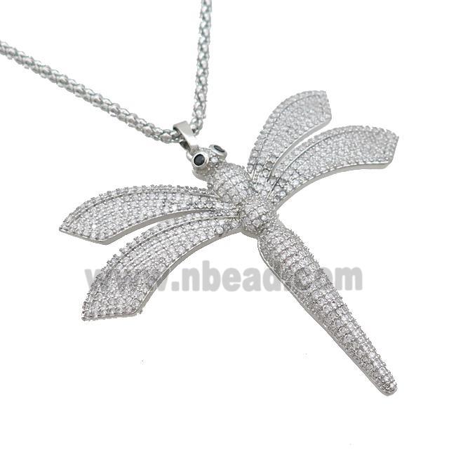 Copper Necklace Dragonfly Pave Zircon Platinum Plated