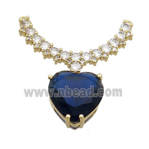 Copper Pendant Pave Blue Crystal Glass Heart 2loops Gold Plated