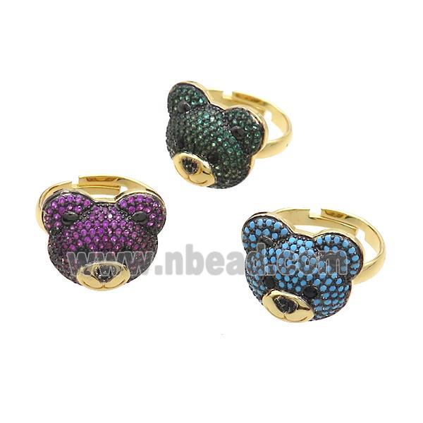 Copper Bear Rings Pave Zircon Adjustable Gold Plated Mixed