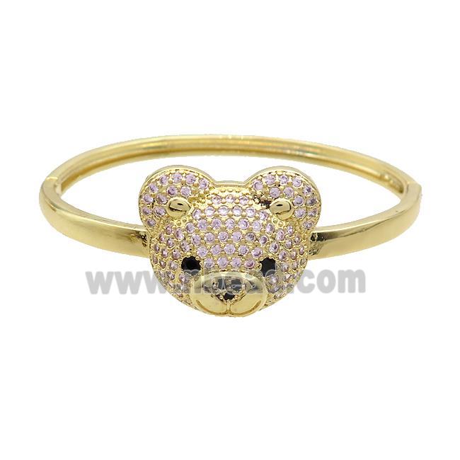 Copper Bear Bangle Pave Pink Zircon Gold Plated