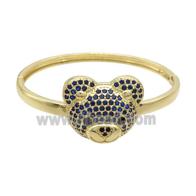Copper Bear Bangle Pave Blue Zircon Gold Plated