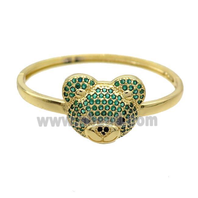 Copper Bear Bangle Pave Green Zircon Gold Plated