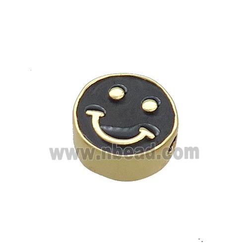 Copper Emoji Beads Black Enamel Happy Face Gold Plated