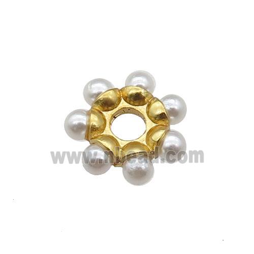 Copper Daisy Flower Spacer Beads Pave Pearlized Plastic Gold Plated