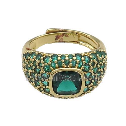 Copper Rings Pave Green Zircon Adjustable Gold Plated