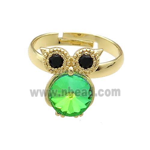 Copper Owl Rings Pave Crystal Glass Zircon Adjustable Gold Plated