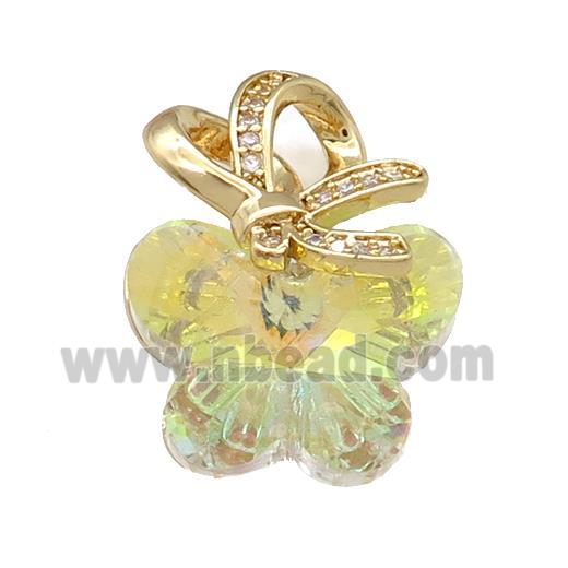 Yellow Crystal Glass Butterfly Pendant Copper Pave Zircon Gold Plated
