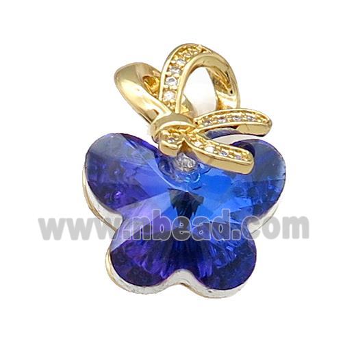 Crystal Glass Butterfly Pendant Copper Pave Zircon Gold Plated