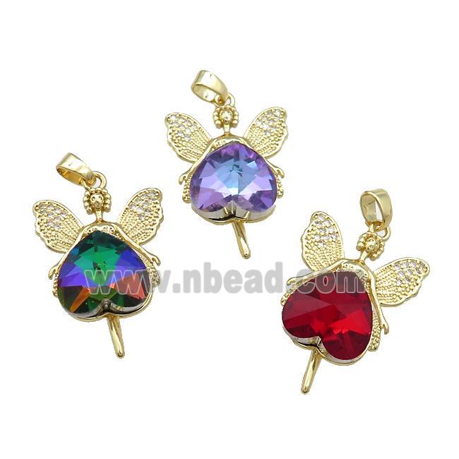 Copper Fairy Pendant Pave Crystal Glass Zircon Gold Plated