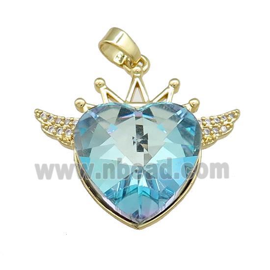 Copper Crown Pendant Pave Crystal Glass Zircon Wings Gold Plated