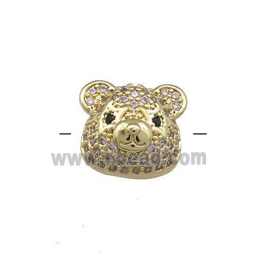 Copper Bear Beads Pave Pink Zircon Gold Plated