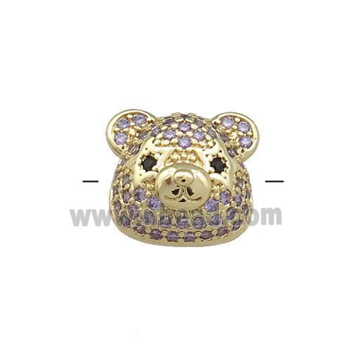 Copper Bear Beads Pave Purple Zircon Gold Plated