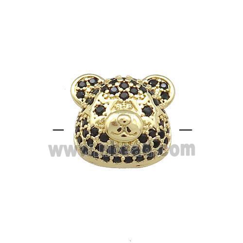 Copper Bear Beads Pave Black Zircon Gold Plated