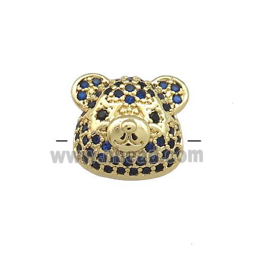 Copper Bear Beads Pave Blue Zircon Gold Plated