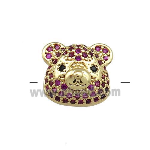 Copper Bear Beads Pave Fuchsia Zircon Gold Plated