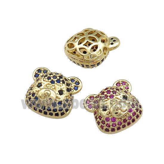 Copper Bear Beads Pave Zircon Gold Plated Mixed