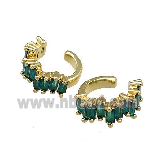 Copper Clip Earrings Pave Green Zircon Gold Plated