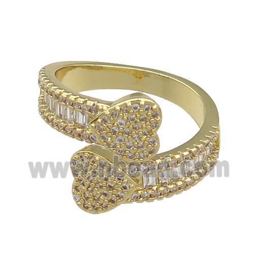 Copper Rings Pave Zircon Heart Gold Plated