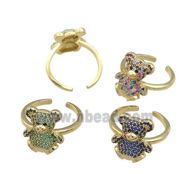 Copper Bear Rings Pave Zircon Gold Plated Mixed