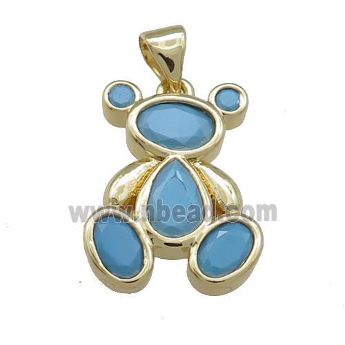 Copper Bear Pendant Pave Turq Zircon Gold Plated