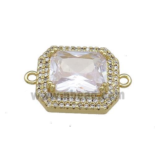 Copper Rectangle Connector Pave Crystal Glass Zircon Gold Plated