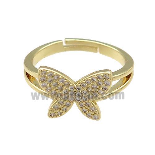 Copper Rings Pave Zircon Butterfly Adjustable Gold Plated