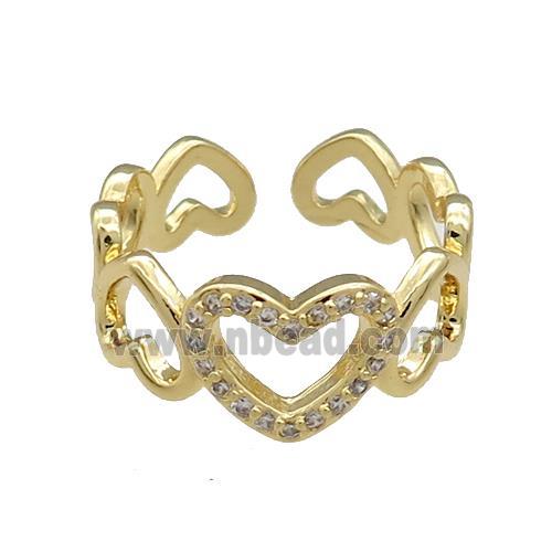 Copper Heart Rings Pave Zircon Gold Plated