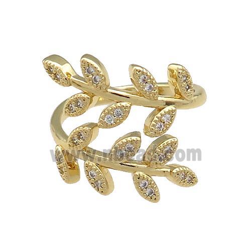 Copper Rings Pave Zircon Leaf Gold Plated