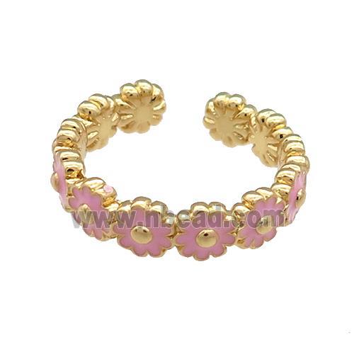 Copper Rings Daisy Pink Enamel Gold Plated
