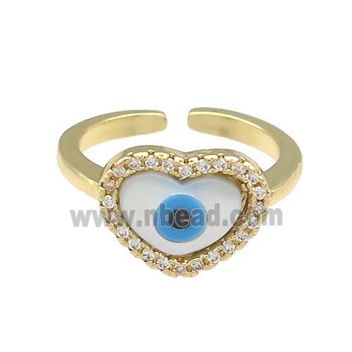 Copper Heart Rings Pave Zircon Evil Eye Gold Plated
