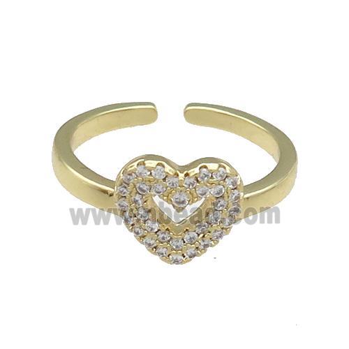 Copper Heart Rings Pave Zircon Gold Plated