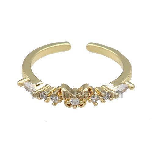 Copper Rings Pave Zircon Butterfly Gold Plated