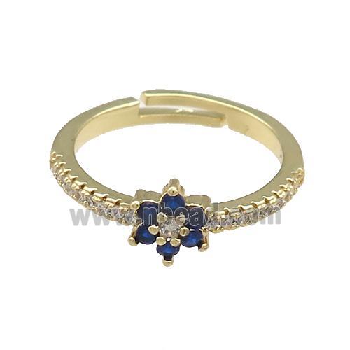 Copper Rings Pave Zircon Flower Adjustable Gold Plated