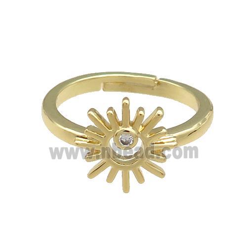 Copper Rings Pave Zircon Sun Adjustable Gold Plated
