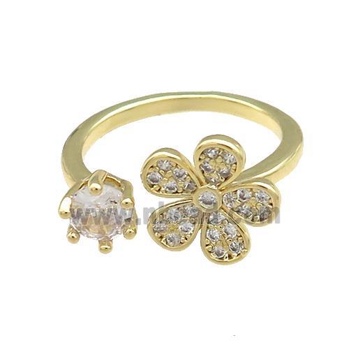 Copper Rings Pave Zircon Flower Gold Plated