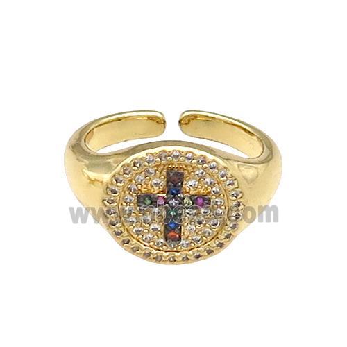 Copper Rings Pave Zircon Cross Gold Plated