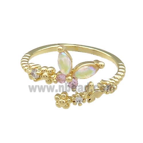 Copper Rings Pave Zircon Butterfly Gold Plated