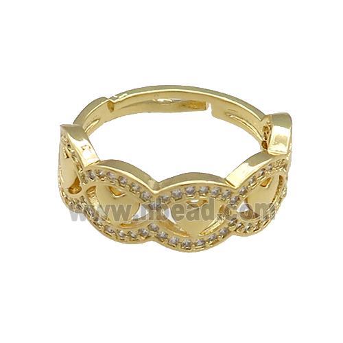 Copper Rings Pave Zircon Heart Adjustable Gold Plated